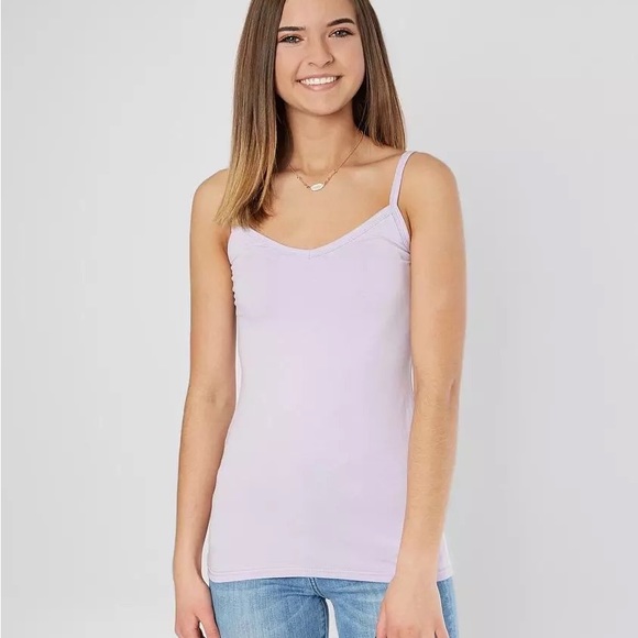 BKE | Core Extra Long Tank Top Cami Spaghetti Strap Voop Neck Light Purple Lilac - Picture 2 of 10